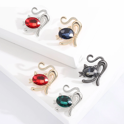 Spilla Gatto Carino Lega Con Cristallo Ovale Strass Gioielli Animali Per Donna Elegante Accessorio Di Tendenza