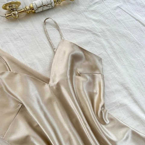 Damen Loungewear Bademantel Und Nachthemd Mit V Ausschnitt Satinnimitat Satin Nachtwäsche Atmungsaktiv Elegant
