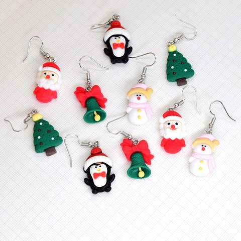 Christmas Cartoon Drop Earrings Resin 3D Santa Claus Snowman Tree Bell Penguin Festival Holiday Party Jewelry For Women