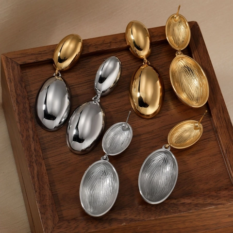 Vintage Edelstahl Wassertropfen Oval Ohrringe Vergoldet Anlauffrei Wasserdicht Schmuck Für Frauen