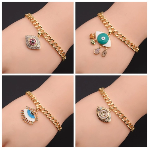 Evil Eye Charm Armband Kupfer Vergoldet Zirkonia Emaille Verstellbare Kette Schmuck Für Frauen Mädchen Kinder
