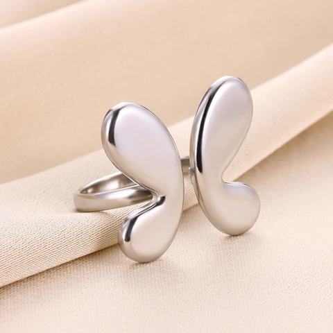 Butterfly Wings Open Ring 18K Gold Plated Stainless Steel Minimalist Polished Adjustable Jewelry For Women
