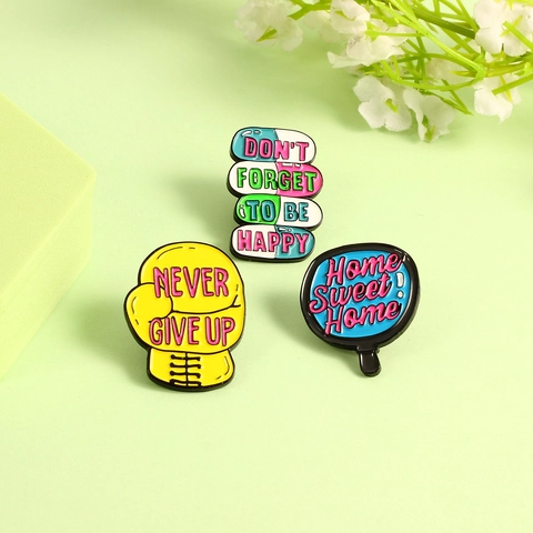 Set de Pines de Esmalte Never Give Up Guante de Boxeo Pastilla Home Sweet Home Aleación Broche para Mochila Accesorios Ropa Joyería Mujer