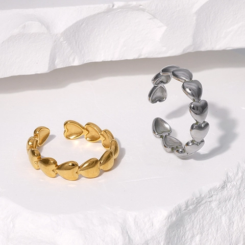 Bague En Acier Inoxydable En Forme De Coeur Anneau Ouvert Réglable Style Doux Minimaliste Bijou Mode Pour Femmes