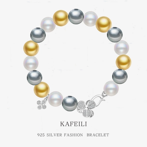 925 Sterling Silver Shell Artificial Pearl Bracelet With Zircon Clover Butterfly Charm Light Luxury Elegant Jewelry For Women