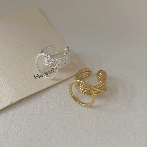 Anillo Abierto Multicapa Geométrico Plata De Ley 925 Diseño Círculo Joyería Minimalista Elegante Para Mujeres