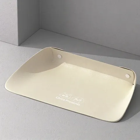 Set de Table pour Animal de Compagnie en Cuir Imperméable Demi-Fermé Antidérapant Résistant à l'Huile Bol de Chat Chien Tapis Pliable