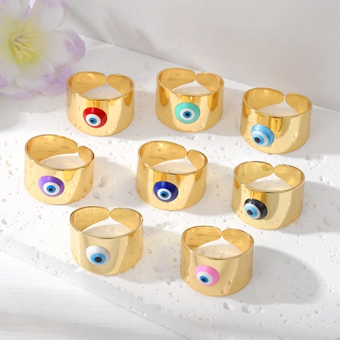 Evil Eye Ring Koper Verguld Emaille Turks Verstelbaar Open Band Gehamerd Vintage Sieraden Voor Dames