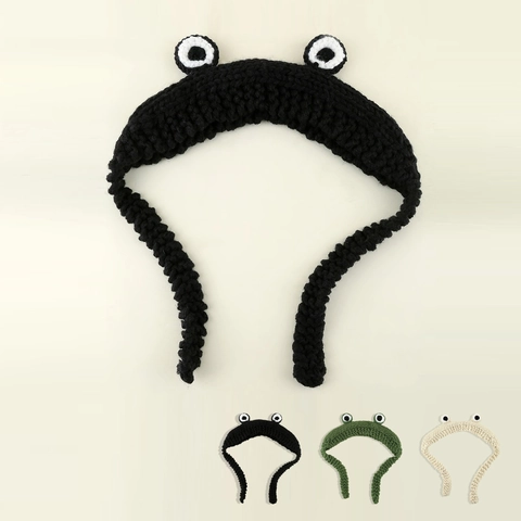 Frog Eye Beanie Knit Hat Hand Crocheted Ear Protection Kawaii Animal Balaclava For Winter Outdoor Warm Soft Acrylic
