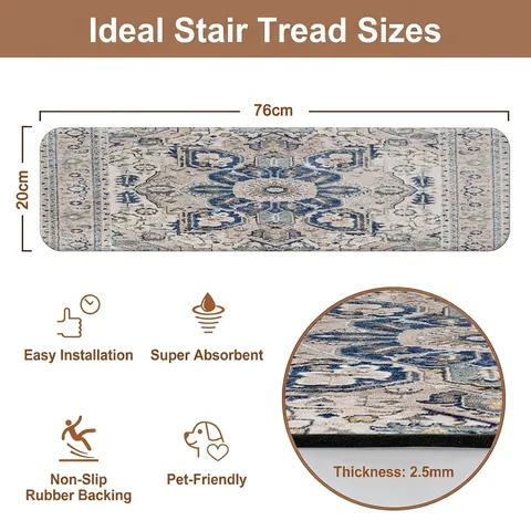 Stair Treads Mats Non-Slip Self-Adhesive Washable Polyester Step Rugs For Wooden Stairs Home Protection