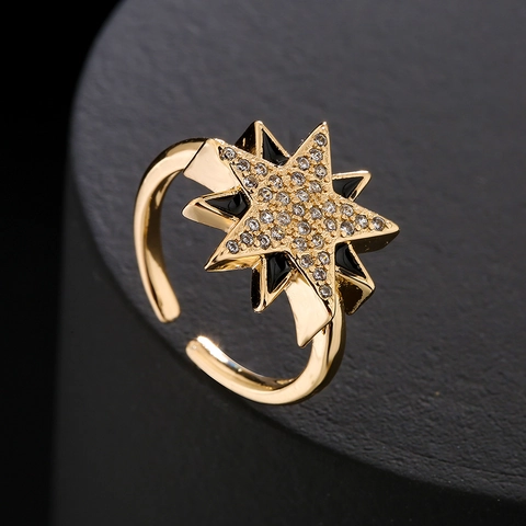 Stern Verstellbarer Offener Ring Kupfer 18K Gold Plattiert Zirkonia Emaille Geometrischer Schmuck Damen