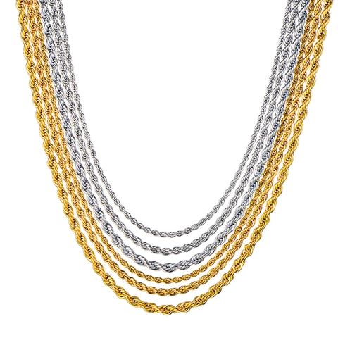 Stainless Steel Rope Chain Halskette Gedrehte Spiralgliederschmuck Mit Hummerverschluss Für Herren Damen Hip Hop Mode