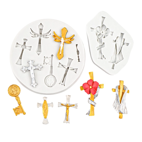 Kreuz Silikonformen Fondant Kuchen Schokolade Harz Ton DIY Schmuckherstellung Werkzeuge Religiöse Kruzifix Schlüsselformen Zubehör