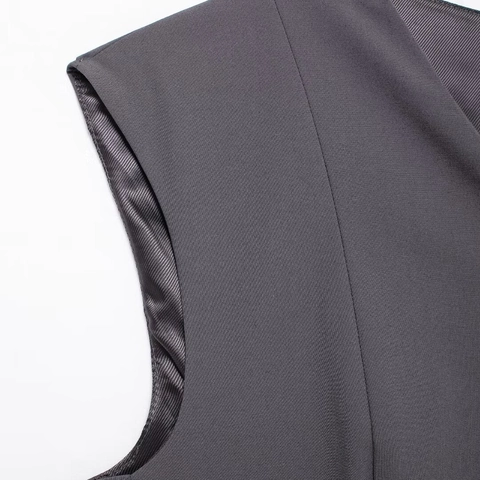Dames Mouwloze Pak Vest V-Hals Knoopsluiting Slim Fit Gilet Polyester Kort Office Lady Commuter Top Grijs