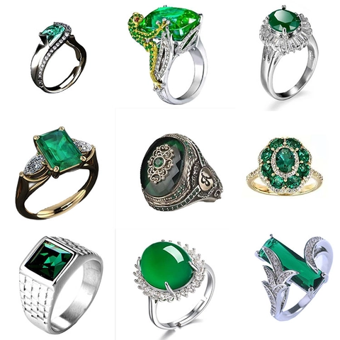 Anello Retrò In Zirconia Verde Per Uomini Donne Lega Vintage Gioielli Geometrici Con Pietra Preziosa Rettangolare
