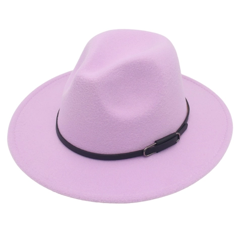 Classic Wool Felt Fedora Hat Wide Brim Jazz Style Retro Panama Cap With Leather Band Metal Buckle For Women Men