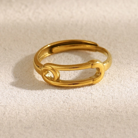 Sicherheitsnadel Ring 18K Gold Beschichtet Edelstahl Verstellbar Minimalistischer Geometrischer Fingerschmuck Damen