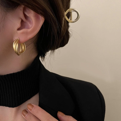 Pendientes De Aro Geométricos Enroscados Con Pasador De Plata Color Oro Mate Joyería Chic De Varias Capas Para Mujeres