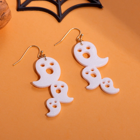 Orecchini Pendenti Fantasma Halloween Acrilico Bianco Glitterato Triplo Strato Gioielli Donna Stainless Steel Earring Post