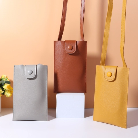 Mini Crossbody Phone Bag Women Lightweight PU Leather Solid Color Simple Trendy Vertical Shoulder Pouch Magnetic Snap