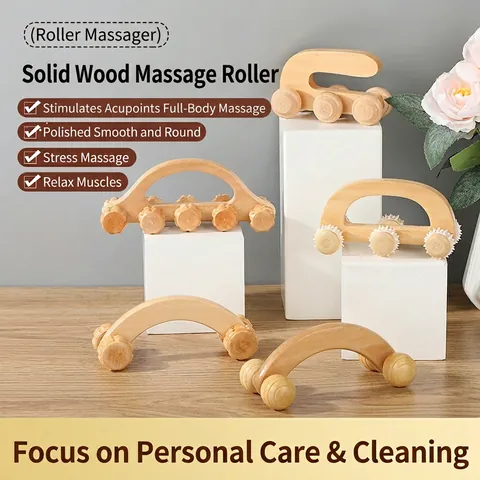 Wooden Manual Massager Roller Handheld Body Muscle Relaxation Tool Natural Wood Material Traditional Gua Sha Therapy