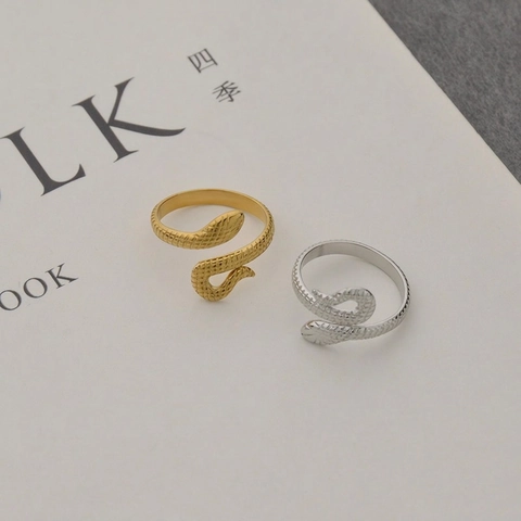 Slangenring Roestvrij Staal 14K Verguld Verstelbaar Open Vinger Sieraden Realistische Schubbentextuur Gothic Punk Stijl Voor Dames Heren