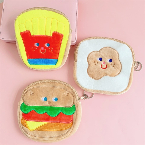 Monedero De Peluche Forma De Comida De Dibujos Animados Mini Bolsa De Almacenamiento Con Llavero Bordado Suave Bolsa Con Cremallera