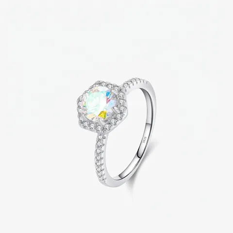 925 Sterlingsilber Sechseck Halo Ring Mit Mehrfarbigem Rundem Zirkonia Inlaid Mode Leichter Luxus Ringe Für Damen