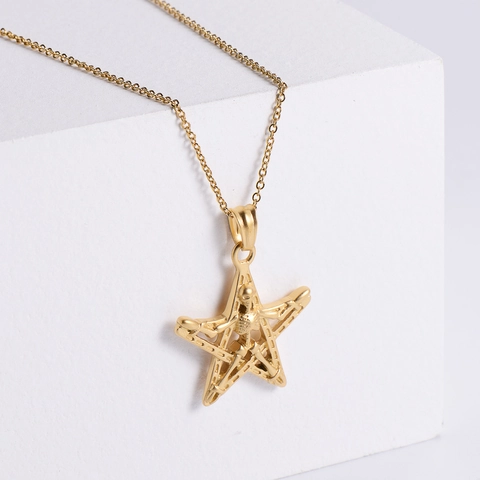 Collana Con Pendente Pentagramma Scheletro Acciaio Inossidabile 304 Placcato Oro 18K Stile Punk Gotico Per Donna