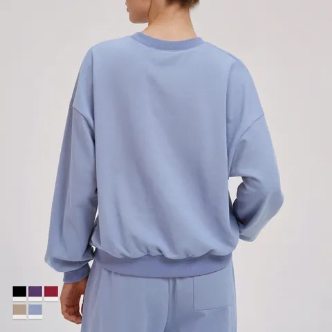 Women Casual Cotton Blend Sweatshirt And Pants Sportswear Crewneck Long Sleeve Drop Shoulder Solid Color Joggers Tracksuit