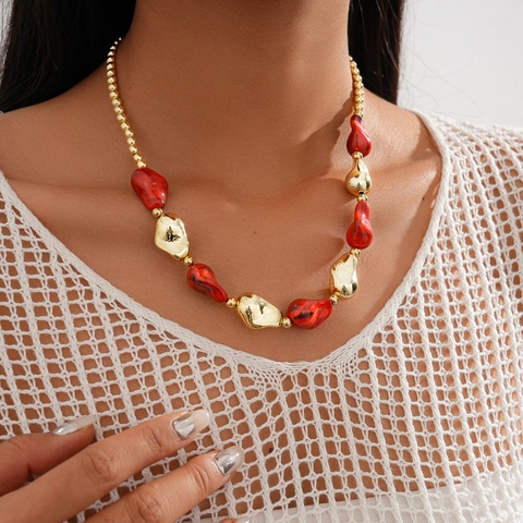 Collana Di Perle Irregolari Vintage Acciaio Inossidabile Acrilico Forma Di Pisello Blocco Di Colore Retrò Per Donne