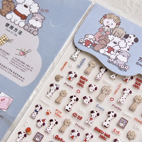 3D Reliëf Nagelstickers Leuke Cartoon Hond Dalmatiër Poedel Zelfklevende Manicure Decoratie Voor Vrouwen Meisjes