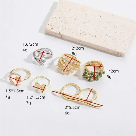 Copper Zircon Open Adjustable Rings Star Moon Bow Leaf Multi-layer Double Finger Jewelry For Women Ins Style