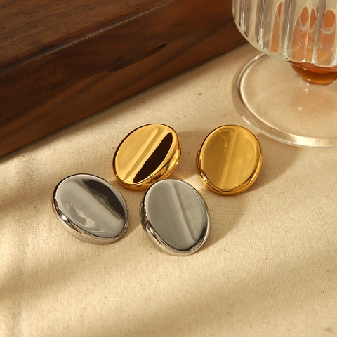 Geometric Round Stud Earrings Stainless Steel Gold Plated Minimalist Mirror Polish Fashion Jewelry For Women