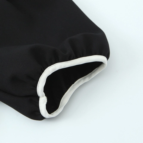 Vestito Mini Scollo A V Fiocco Bianco A Contrasto Stile Retrò Francese Maniche A Sbuffo Vita Alta Poliestere Linea A Moda Dolce