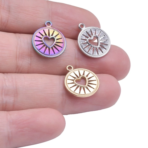 Collar Con Colgante De Corazón Y Rayos De Sol De Acero Inoxidable Chapado En Oro 18K Para Mujer Redondo Hueco