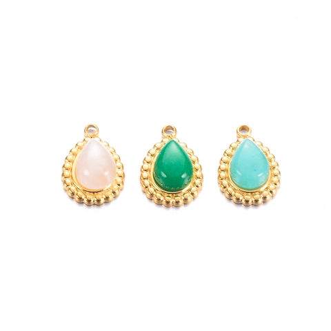 Ciondoli In Pietra Naturale Goccia D'acqua Acciaio Inossidabile Bordo Perlato Dorato Charms Per Creazione Gioielli DIY Stile Boho