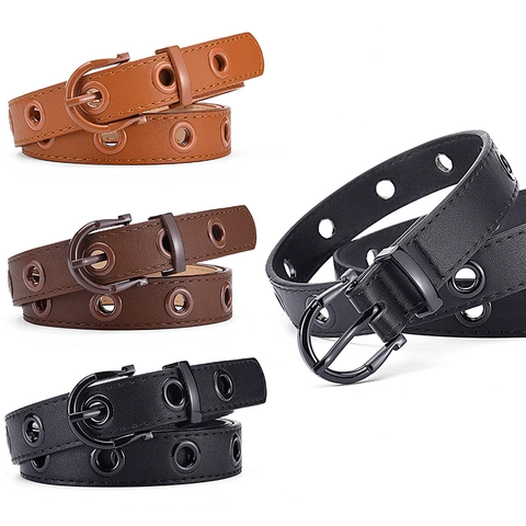 Cinturón De Cuero PU Para Mujer Con Ojales Metálicos Grommet Correa De Cintura Fina Estilo JK Harajuku Color Caramelo Para Vestidos Jeans