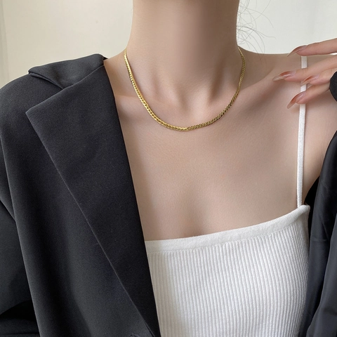 Collar De Cadena De Eslabones Planos Acero De Titanio Color Oro Hip Hop Punk Minimalismo Joyería Para Mujeres Hombres