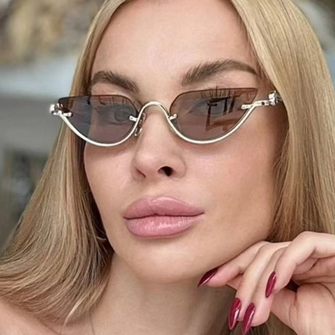 Gafas De Sol Cat Eye Vintage Metal Media Montura Protección UV400 Y2K Moda Retro Mujeres Hombres