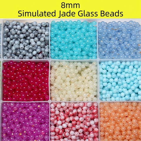 Perle Di Vetro Imitazione Giada Tonde Lisce Spazzolate Finitura Crackle Per Creazione Di Gioielli Braccialetti Fai Da Te Accessorio Colorato