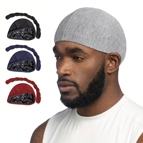 Men Satin Lined Turban Cap Silk Sleep Cap Twist Braid Headwrap Headband Set Ethnic Polyester Headscarf For Hair Care Daily Accessories