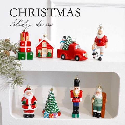 Christmas Hanging Ornaments Plastic Resin Santa Nutcracker Tree Gingerbread House Holiday Tree Decor Creative Sporty Figurines
