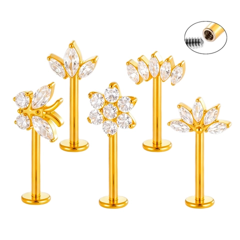 Fleur Papillon Zircone Cubique G23 Titane Filetage Interne Labret Stud Boucle Oreille Cartilage Pour Femmes
