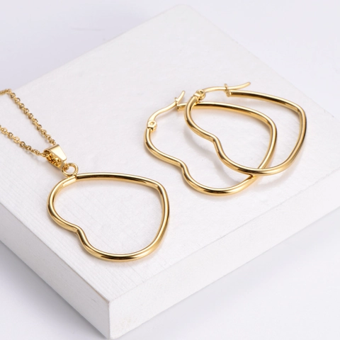 Κολιέ Με Μενταγιόν Καρδιά Και Σκουλαρίκια 18K Επιχρυσωμένο Ανοξείδωτο Ατσάλι Κοίλο Ακανόνιστο Σχέδιο Κοσμήματα Για Γυναίκες