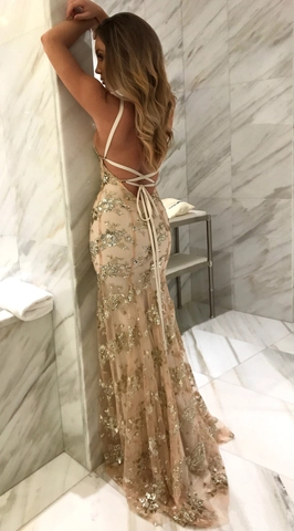 Robe De Soirée Pailletée Femmes Col En V Sexy Dos Nu Bretelles Croisées Sirène Longue Robe De Bal Fête Formelle Mesh