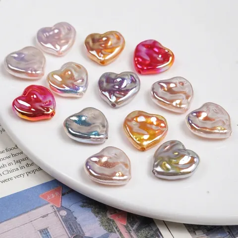 Perline In Acrilico Forma Di Cuore Finta Perla Artificial Barocca Perla Artificialta Iridescente Perforata Perline Sfuse Per Gioielli DIY