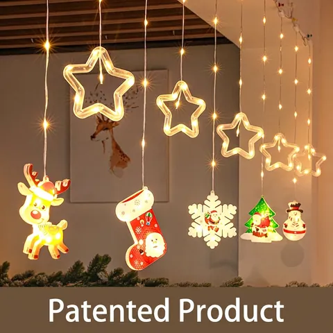 Luces LED Cortina Navidad Reno Copo Nieve Estrella Decoración Ventana Impermeable USB Alimentado Por Batería Control Remoto
