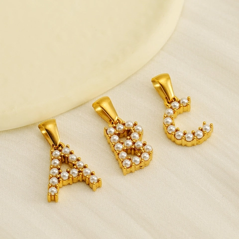 Artificial Pearl Initial Letter Alphabet Pendant 304 Stainless Steel 18K Gold Plated Elegant Minimalist INS Style Accessory For Women
