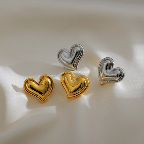 Vintage Brass Heart Stud Earrings Geometric Triangle Gold Silver Plated Minimalist Elegant Fashion Jewelry Gift For Women